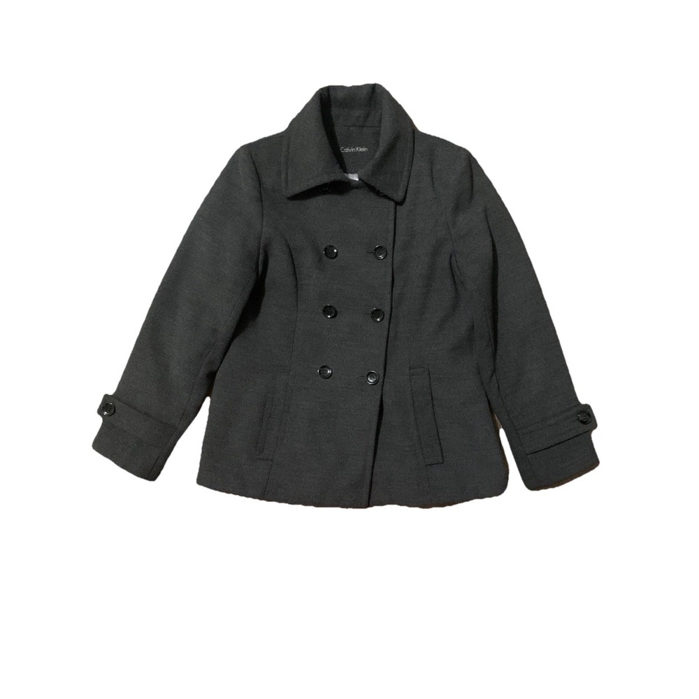 Calvin Klein Women's 10 Double Breasted Peacoat Charcoal Grey Quilt Lined Casual